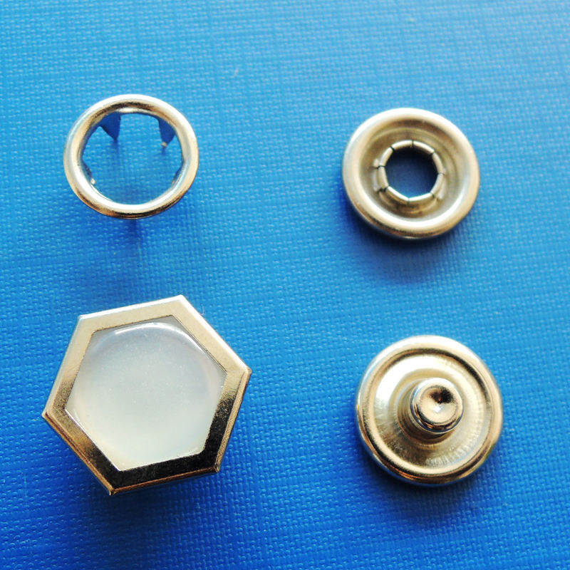 Hexagonal Prong Snap Button with Pearl Stone