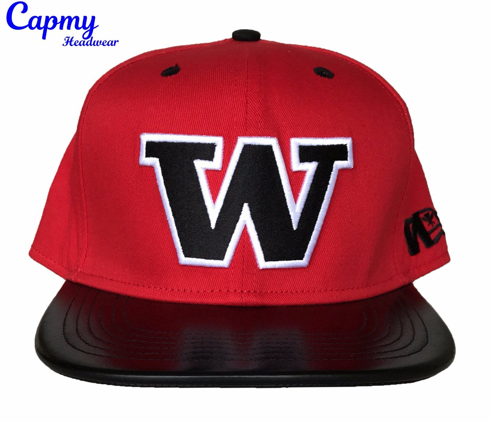 Custom Big Embroidery Snapback Cap with Leather Brim