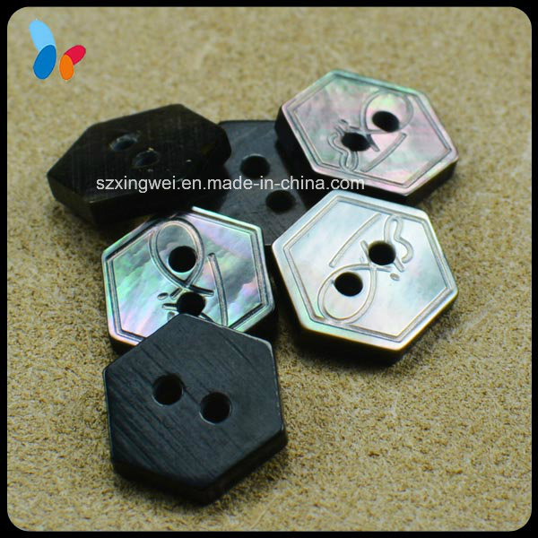 Custom Unique Hexagon Flat Black Shell Button