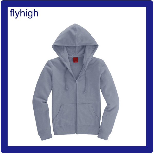 Factory Made Solid Grey Plain Hoodied Zipper Sweater