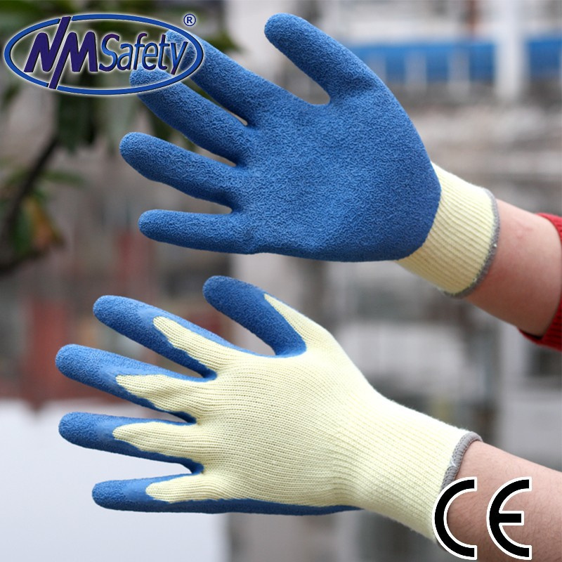 Nmsafety Yellow Polyester Shell Blue Latex Coating Glove