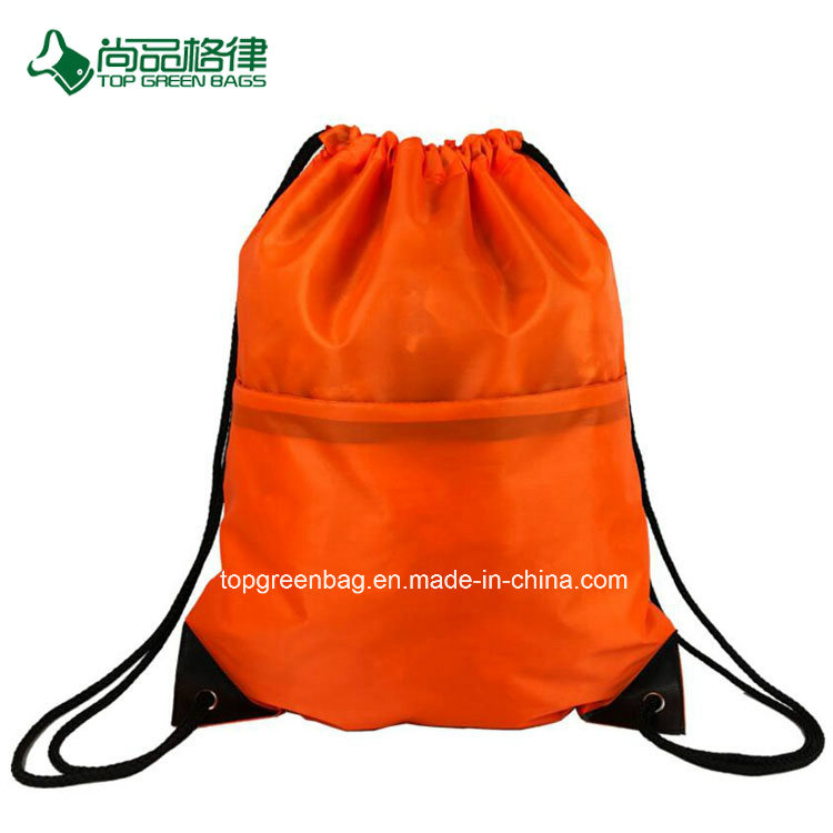 Wholesale Custom Cheap Zipper Front Pocket Polyester Drawstring Backpack Bag