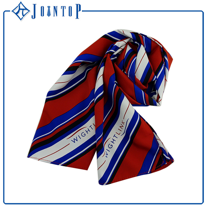 Customized Logo Super Soft Letter Polyester Satin Stripe Scarf