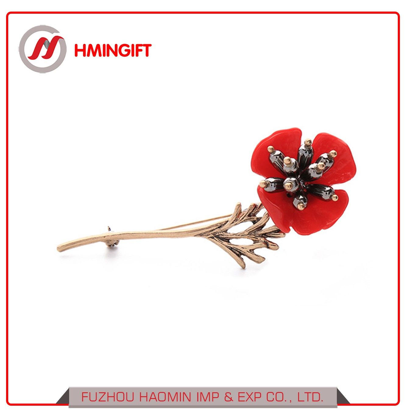 Custom Logo Good Quality Unique Red Flower Pin Brooch Badge