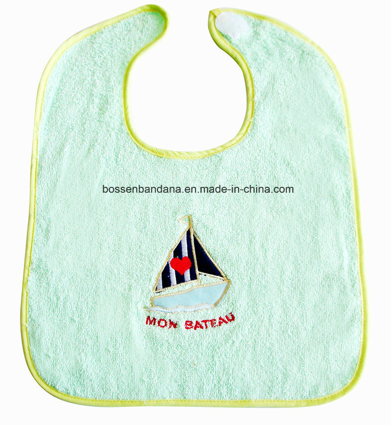 China Factory OEM Produce Custom Embroidery Cotton Soft Light Green Knit Baby Feeder Bib