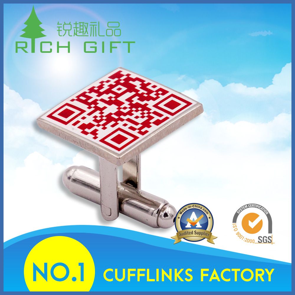 Fashion Custom Design Square Metal Qr Code Cufflink for Men Shirt