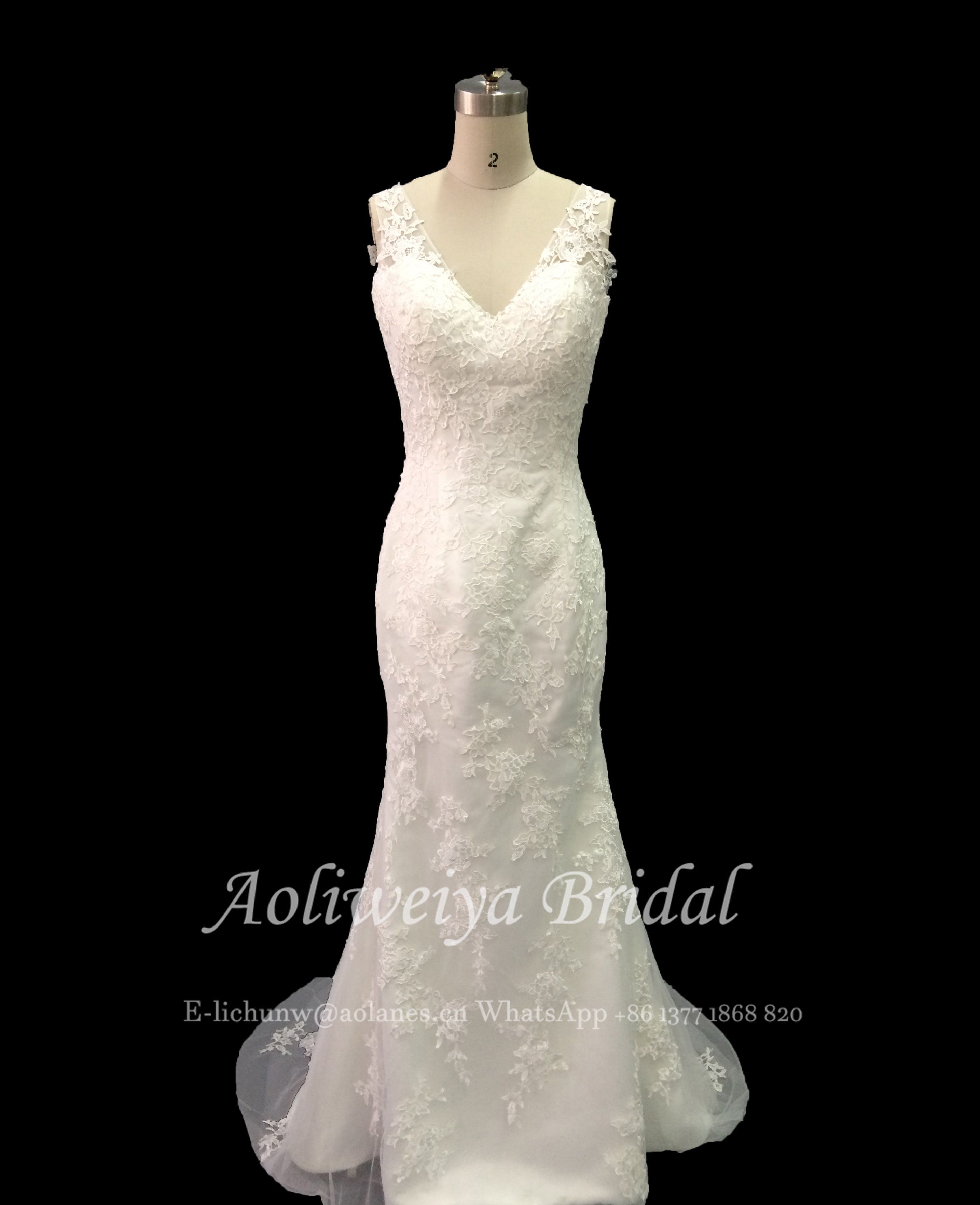 Aoliweiya Bridal Top Selling Ivory Mermaid Appliques Wedding Dress