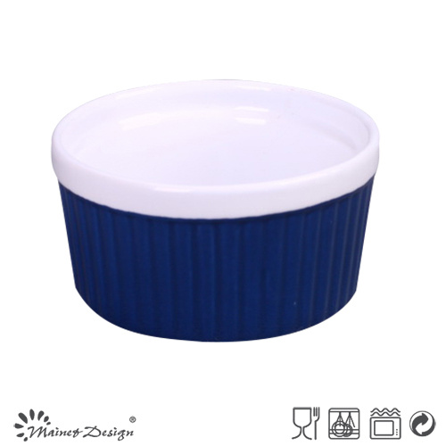 Bicolor Embossed Ceramic Ice Cream Bowl