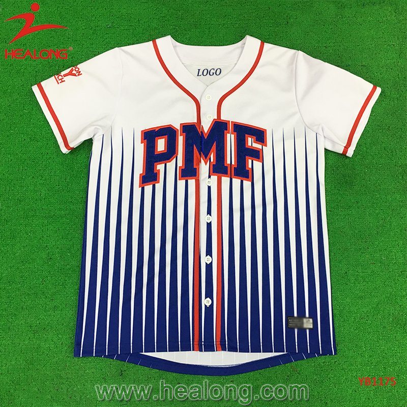 Healong Sporstwear Dye-Sublimation Printing Applique Logo Baseball Jersey