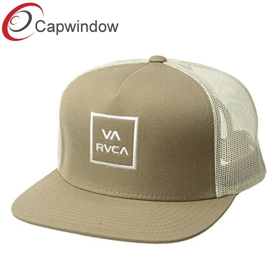 Flat Embroidered 100% Cotton Trucker Hat Mesh Cap