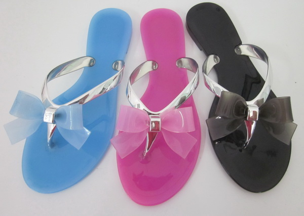 PVC Flip Flops Summer Comfortable Jelly Slippers with Bowknot (24CD1401)
