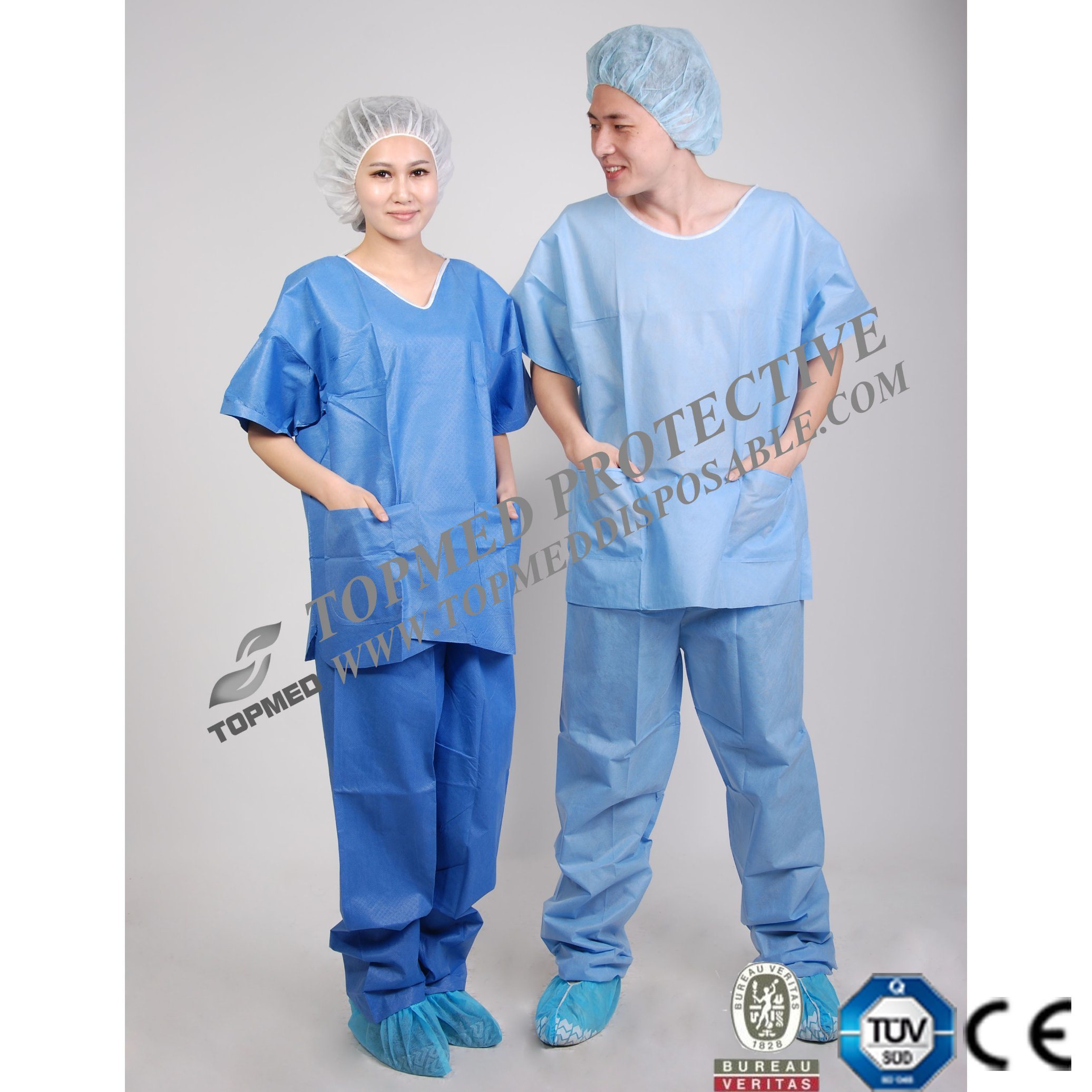Disposable Surgical Sterile Soft Doctor Scrub Suit with Short Sleeves