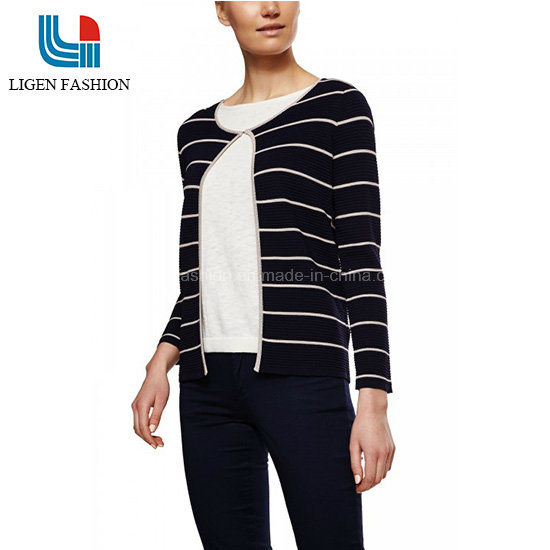 Knitted Cardigan with Black White Stripe for Women