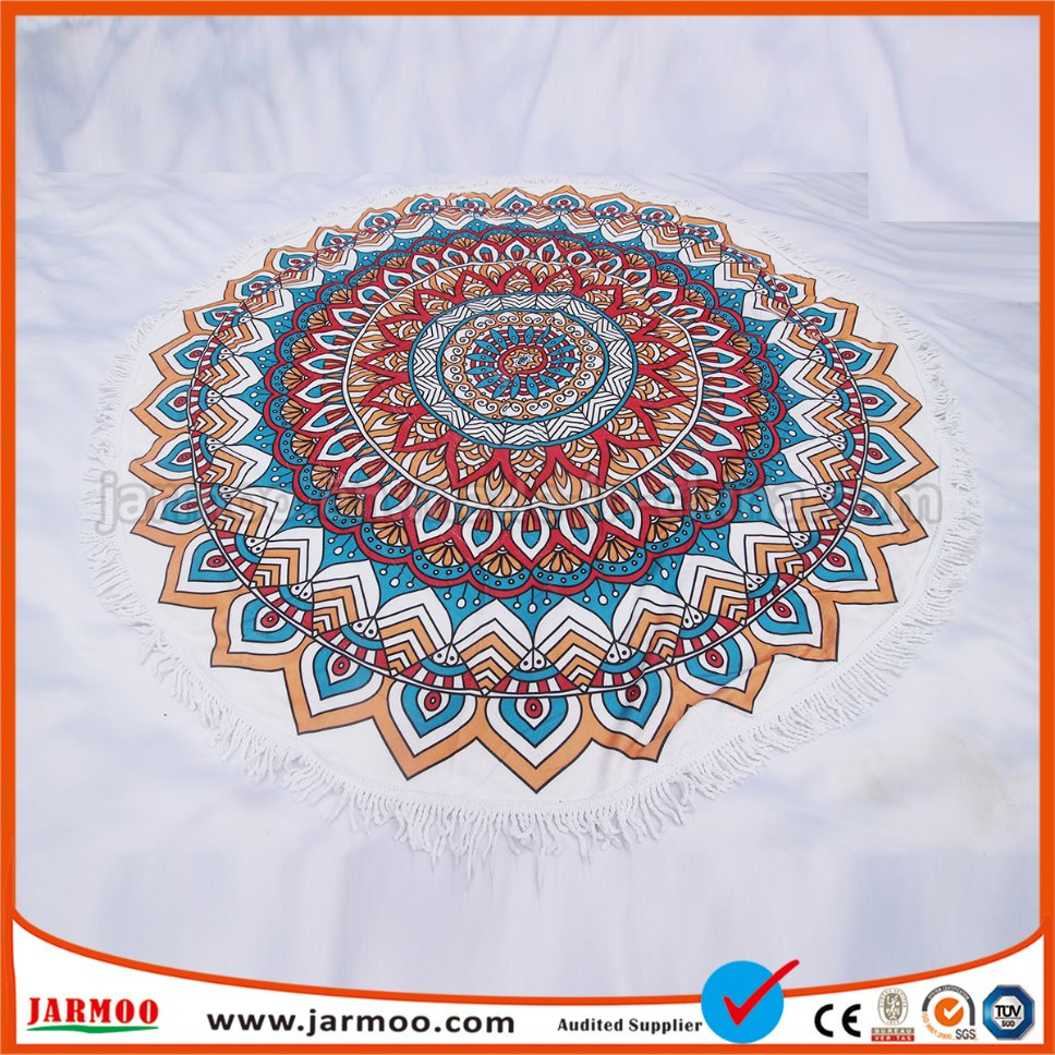 100% Cotton Diameter 150cm Velour Printed Round Beach Towels with Tassel