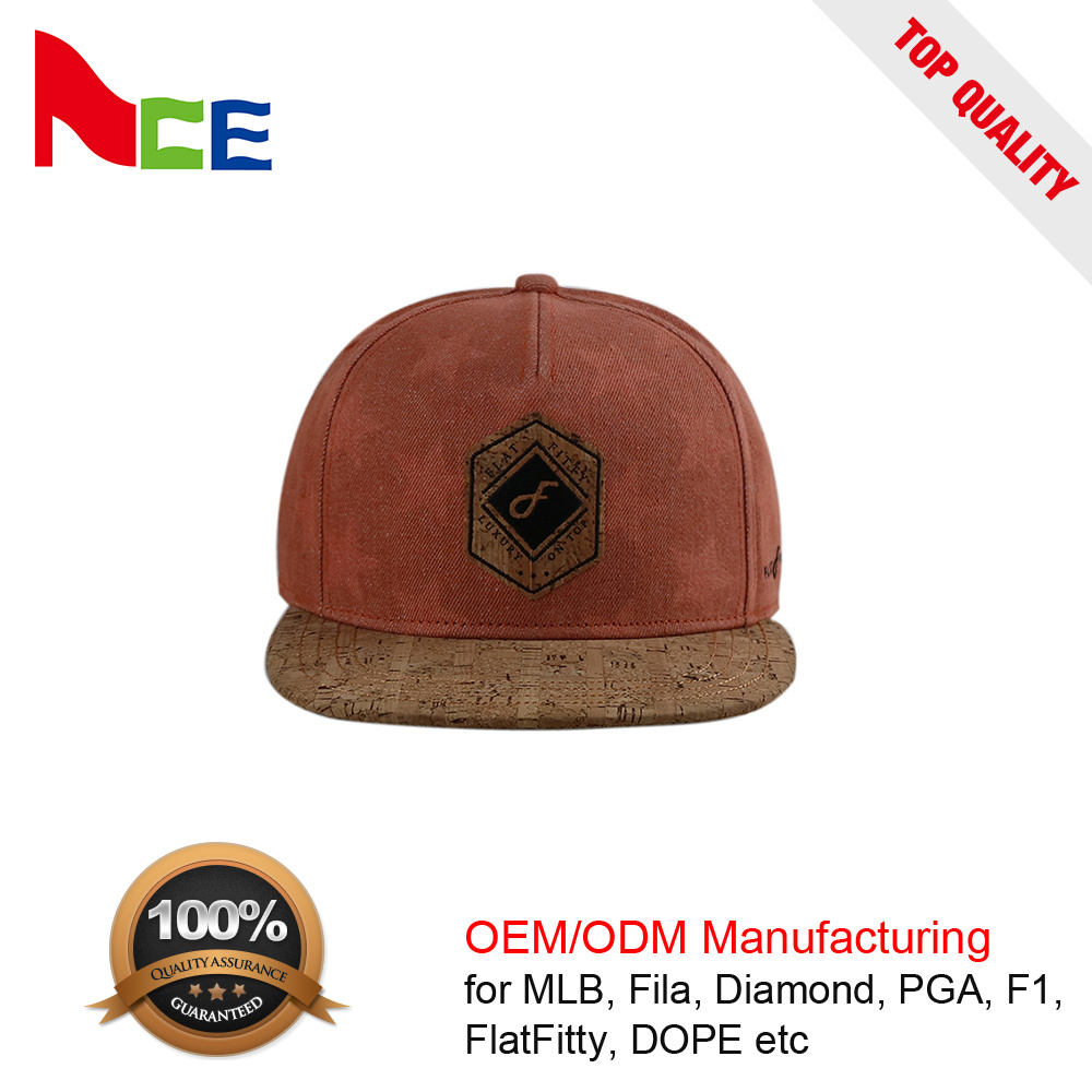 Custom 100% Heavy Cotton Design Your Brand Snapback Cap with Leather Strap