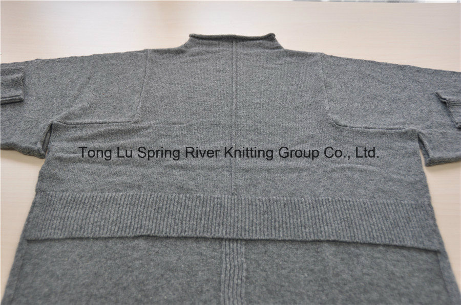 Nylon Wool Knit Pullover Side Split Sweater for Ladies