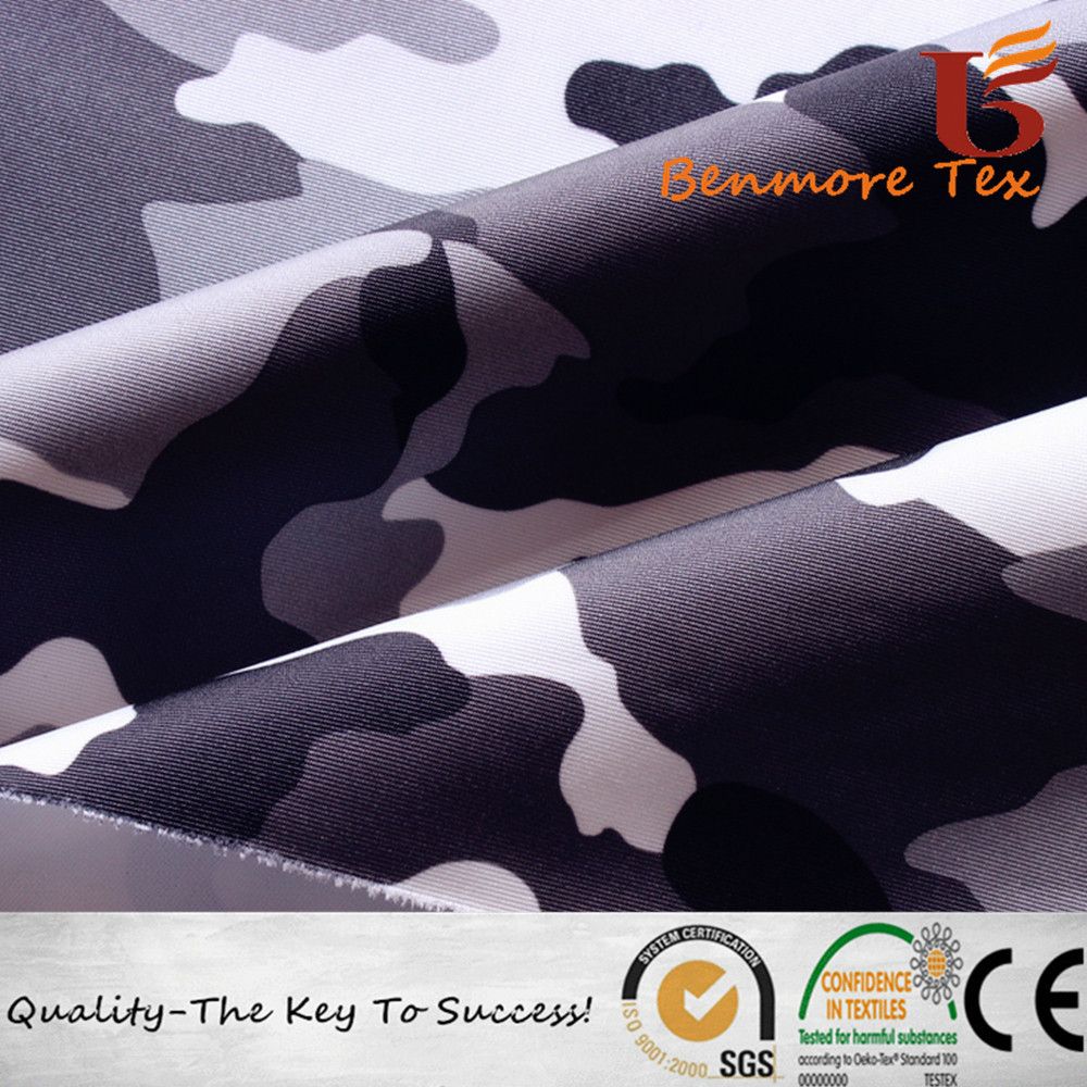 Camouflage Printed Breathable PU White Coated 8K/10K Polyester Taslan Fabric for Ski Suit