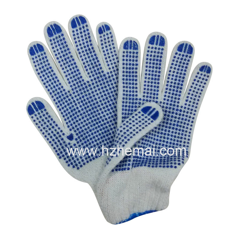 Cotton String Knitted Gloves Blue PVC Dots Safety Work Glove