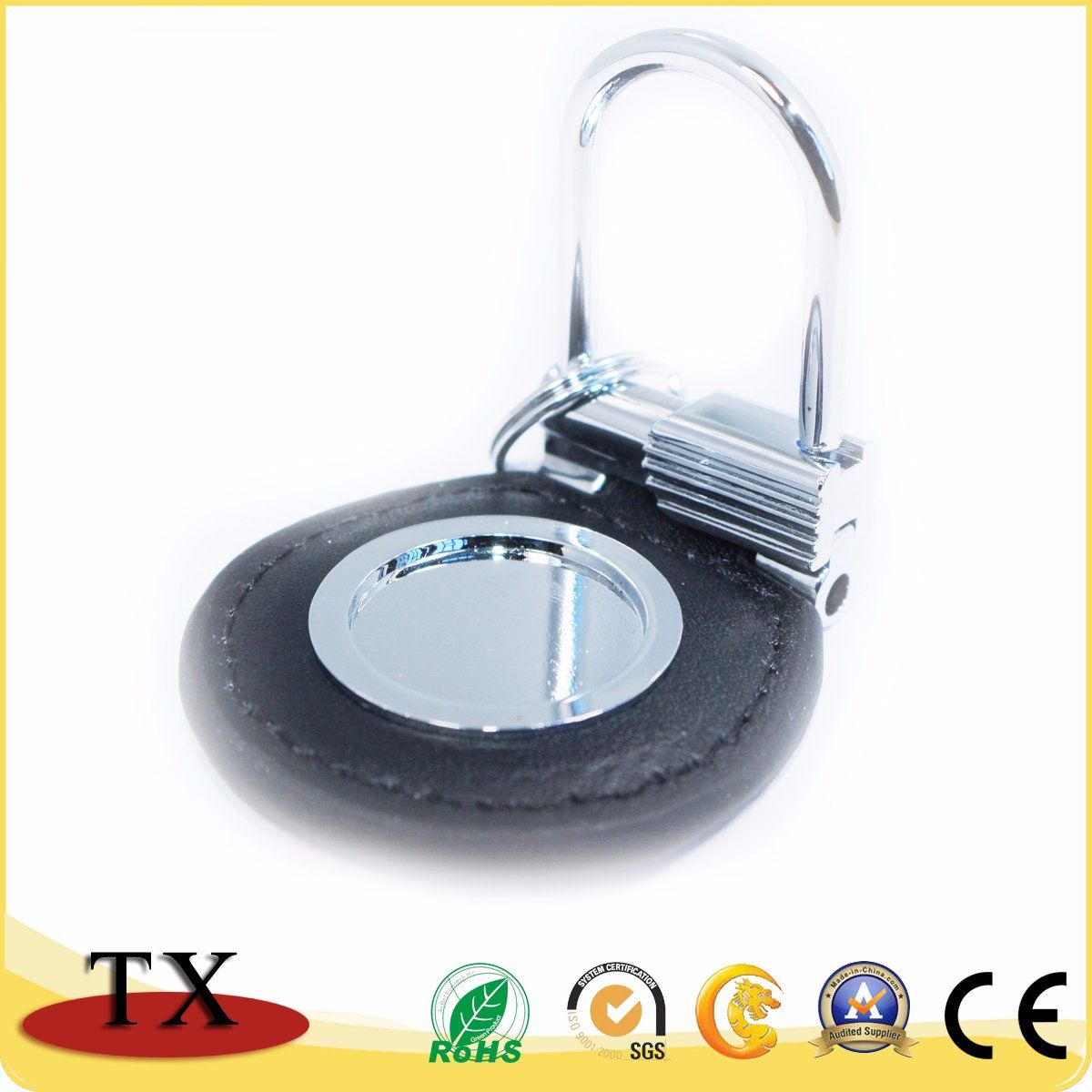 Customized Round Shape Metal Leather Key Chain with Customized Logo