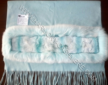 Cashmere Shawl with Rex Rabbit and White fox Trim (HM-YZ-SCF09008)