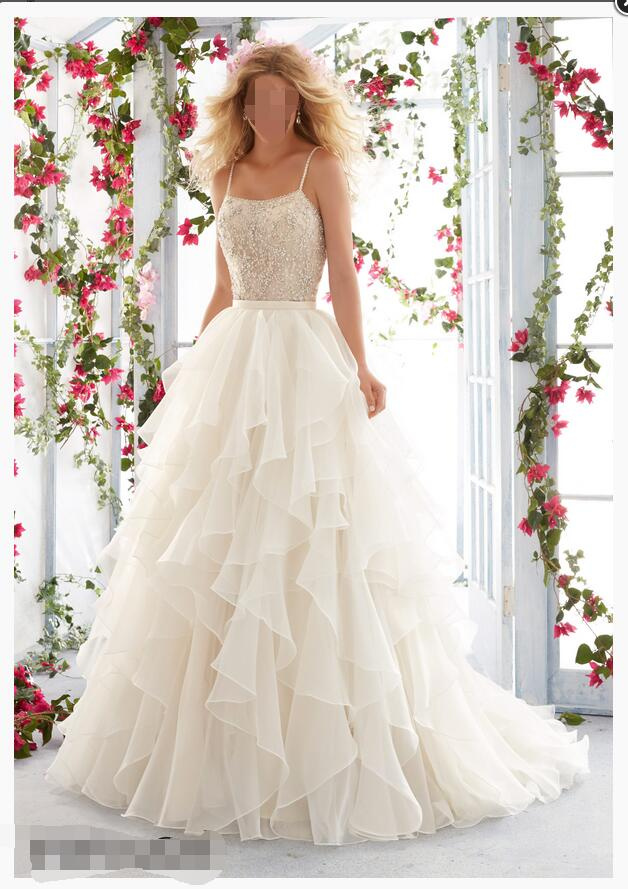 A-Line Sequin Organza Bridal Custom Wedding Dresses Wd6823