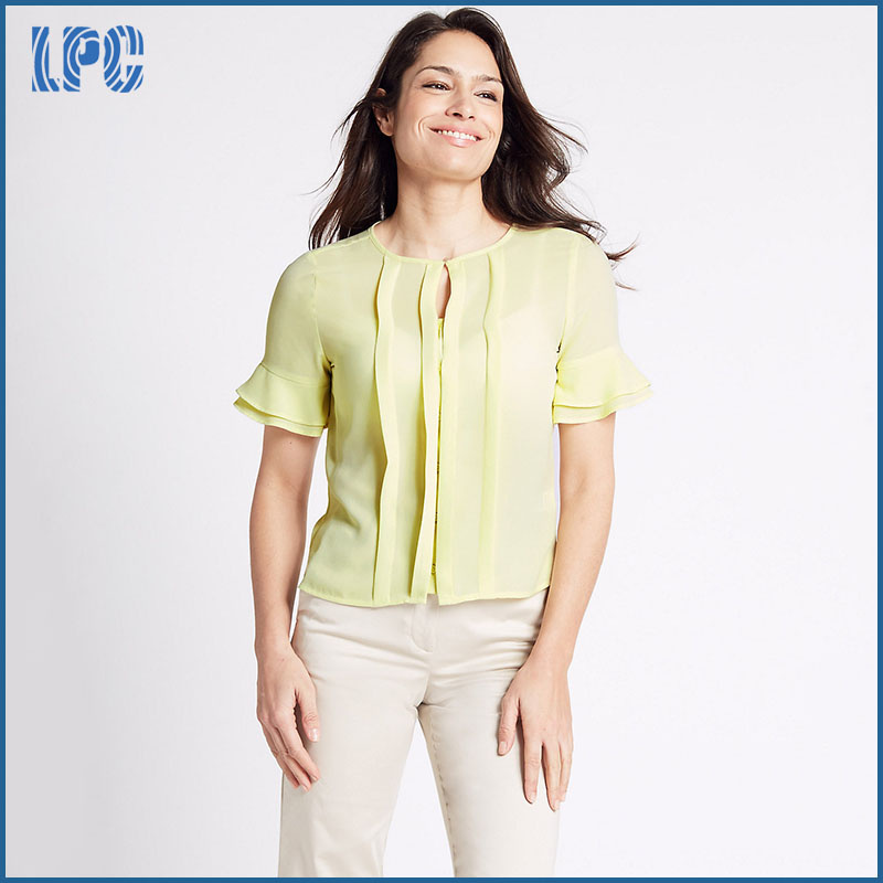 Round Neck Short Sleeve Chiffon Blouse