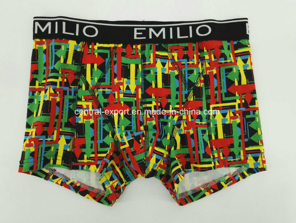 Various Color Reactive Print Cotton Men's Boxer Brief Underwear