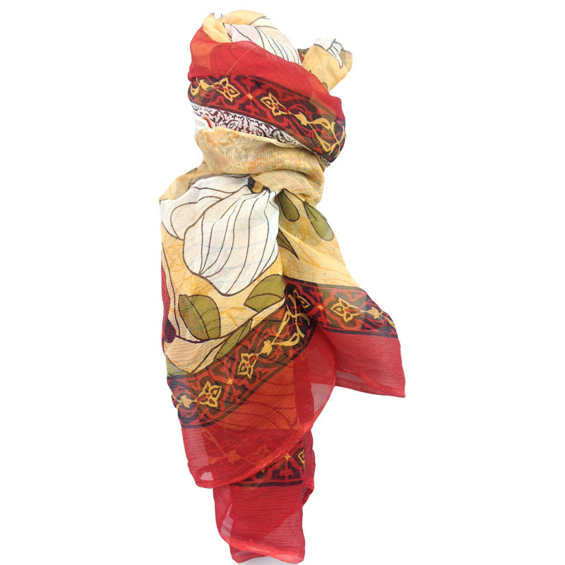 100% Chiffon Printed Silk Crinkle Shawl (AFS1000089)