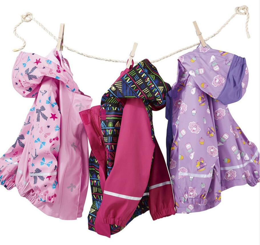 Kids Waterproof PU Rainwear Waterproof Jacket and Pants with Fleece Liling Inside