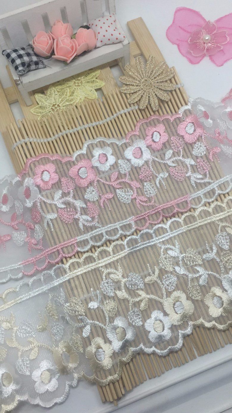 New Design Wholesale Factory Stock 11cm Width Bi-Color Embroidery Organza Lace Mesh Lace for Garments & Home Textiles & Curtains Accessory
