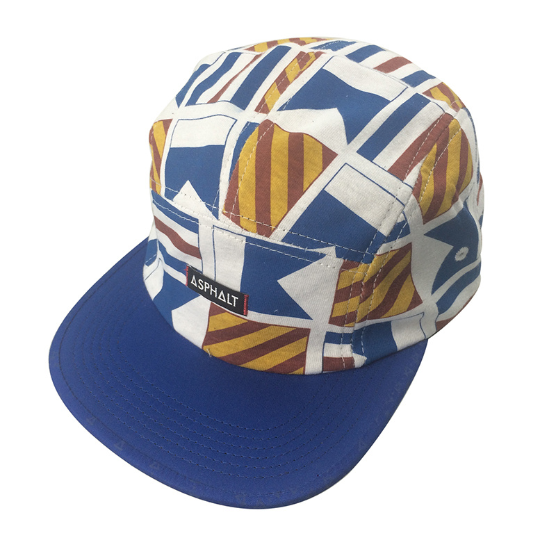 Custom Cotton Camper Cap Flat Bill Five Panel Hat