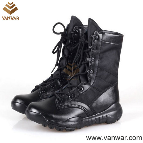 Full Leather Black Military Tactical Boots with Comfortable Collar (WTB030)