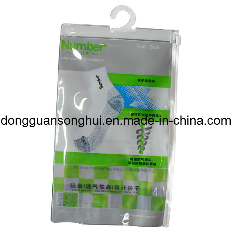 Plastic Socks Bag with Hook/Sock Packaging Bag/Socks Bag with Zipper