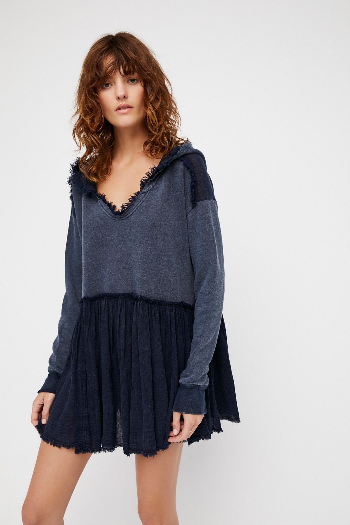 Oversized Hoody Pullover Featuring a Lightweight Gauzy Bottom-Half in a Swingy Silhouette