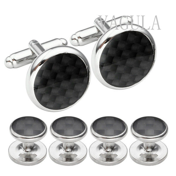 VAGULA New Men Jewelry Silver Plated Fibre Tuxedo Button Collar Studs Cufflinks S308