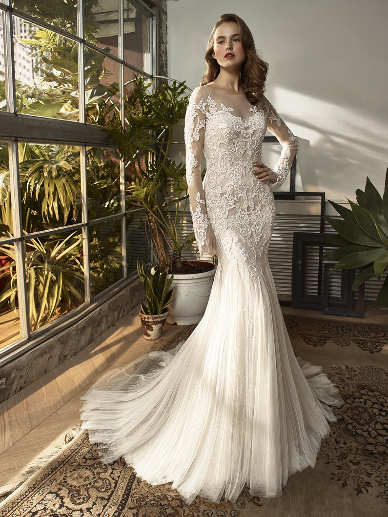 Long Sleeve Lace Mermaid Evening Dress Bridal Gown Wedding