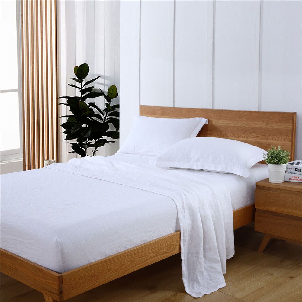 4PCS/Set Fitted Sheet 100% Pure Linen Bedding Set Top Sheet