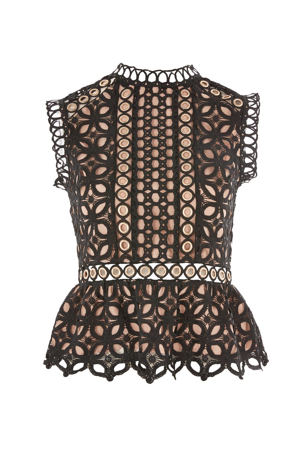 2017 High Quality Customized Black Eyelet Lace Shell Women Blouse