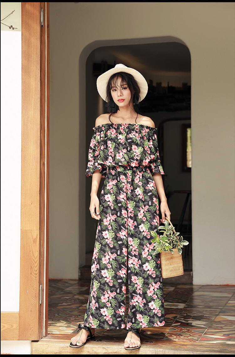 2017 Summer Fashion Floral Print Long Dress Chiffon New Style Women Dresses