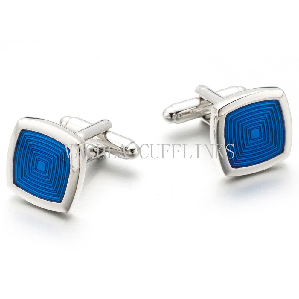 VAGULA Silver Plated Blue Painting Square Wedding Cuff Link 699