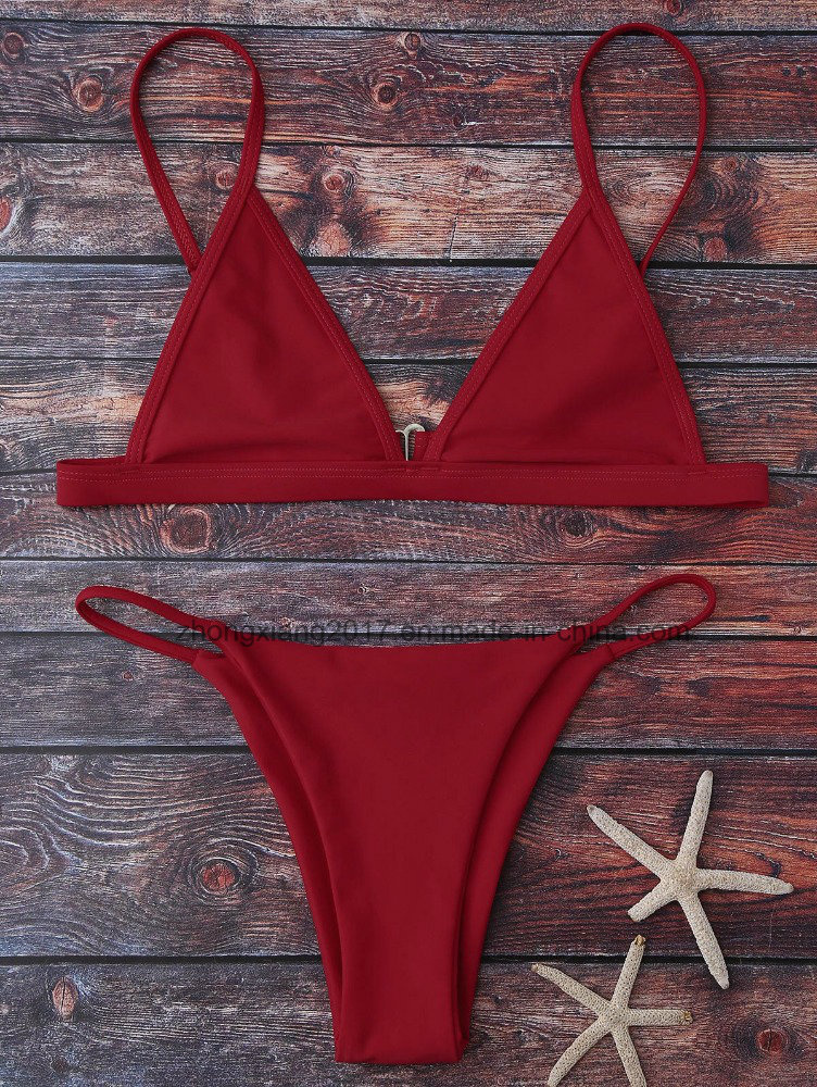 Nice Design One Piece Swimwear Solid Colors Women Plus Size V Shape String Swimwear Bikini