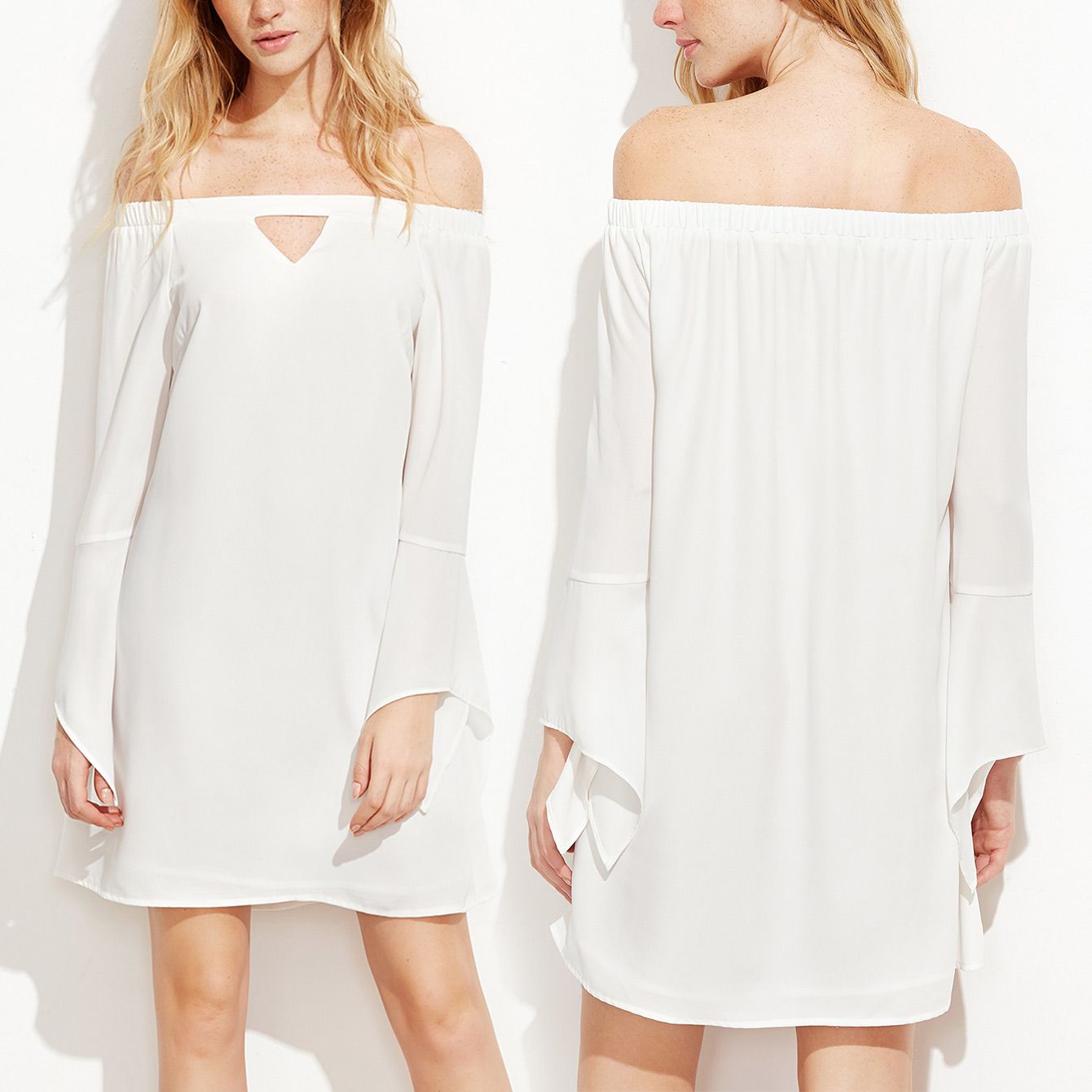 Fashion Women Leisure Casual Chiffon Flare Sleeve off Shoulder Dress