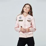 Women Pink Satin Bomber Jackets / Ladies Pink Varsity Jackets