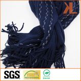 100% Acrylic Fashion Navy Warp Knitted Scarf with Fringe