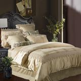 Luxury Embroidered Lace Satin Cotton Silk 4-Piece White Bedding Sets Duvet Covers Set