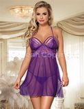 Purple Springtime Babydoll Set Elegant Bra Set for Nightwear Sexy Lingerie