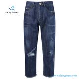 Fashion Loose Dark Blue Women Denim Cropped Jeans