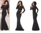 Women Evening Gown Elegant Lace Beaded Cocktail Evening Dress Long 2018 Simple Black Party Dresses