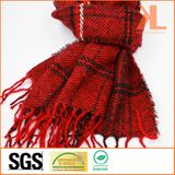 100% Acrylic Fashion Red & Black Checked Woven Scarf with Fringe