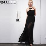 Designer Fashion off Shoulder Black Chiffon Sexy Prom Party Dress